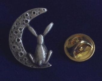 Moon Hare Pewter Lapel Pin Badge with Gift Pouch