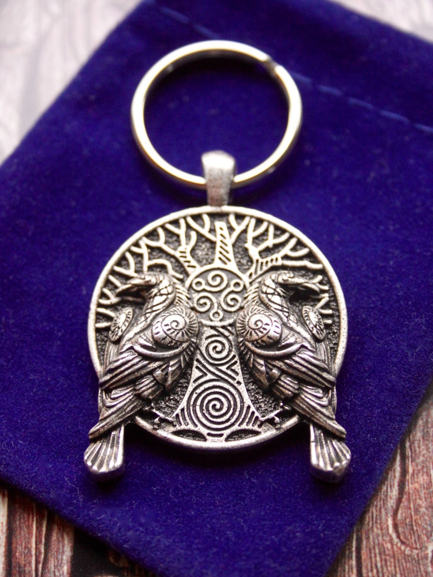 Yggdrasil Odin’s Raven Hugin Munin Viking Keyring with Gift Pouch