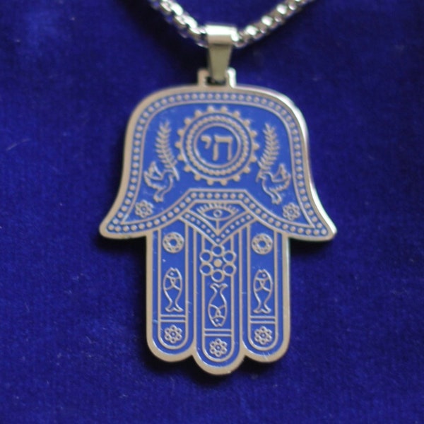 Hebrew Hamsa Hand Pendant Necklace with Gift Pouch