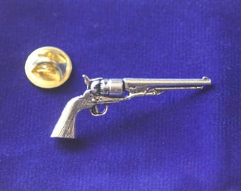 Revolver Pewter Lapel Pin Badge with Gift Pouch