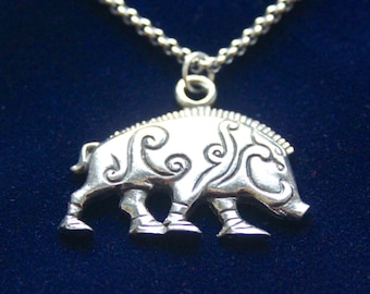Pictish Boar Pewter Pendant Chain Necklace with Gift Pouch