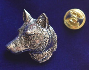 Wolf Head Pewter Lapel Pin Badge with Gift Pouch