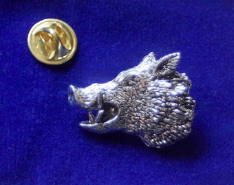 Wild Boar Pewter Lapel Pin Badge with Gift Pouch