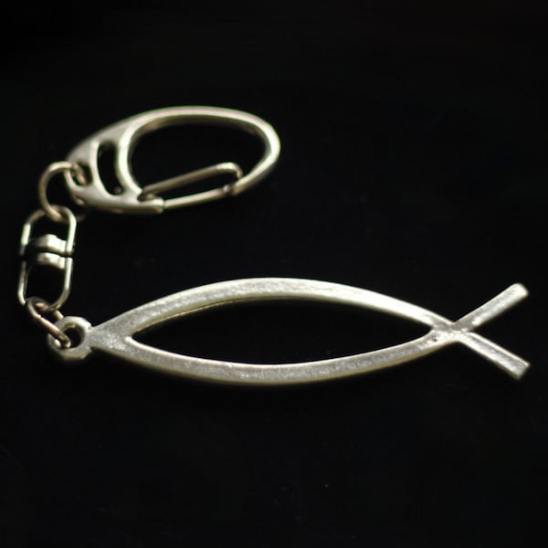 Pewter Ichthys Fish Keyring with Gift Pouch