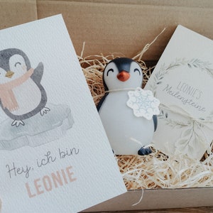 Caja de regalo para nacimiento | Luz nocturna de pingüino y hitos