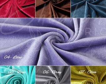 Stretchy Velvet Fabric, Clothes Costumes Crafts Bows, Solid Polyester Spandex Velvet Stretch Medium Weight Fabric-By the yard