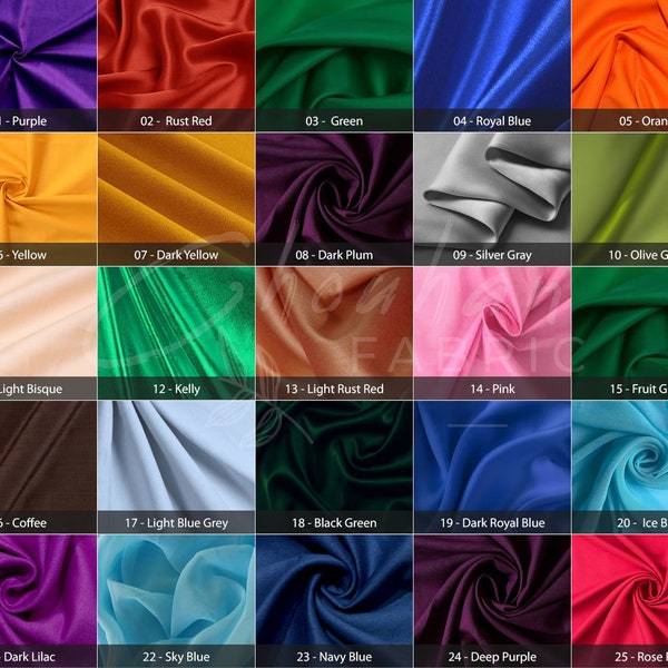 25 Color Silk Taffeta Fabric, Taffeta Silk Fabric, Plain Taffeta Silk Fabric, Dark and Light Taffeta Silk Fabric by the yard, Silk Fabric