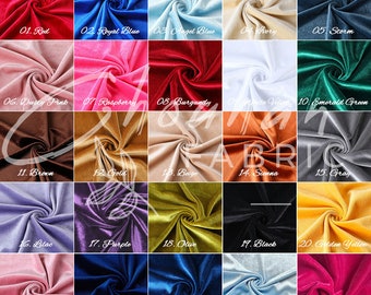 Stretchy 25 Colors Velvet Fabric, Stretchy Velvet Fabric by The Yard Stretch Fabrics Polyester Spandex, Stretchy Velvet Fabric by The Yard