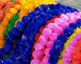 Wholesale Indian Marigold Garland, Colorful Wedding Party Decor (5ft, 30 PC)