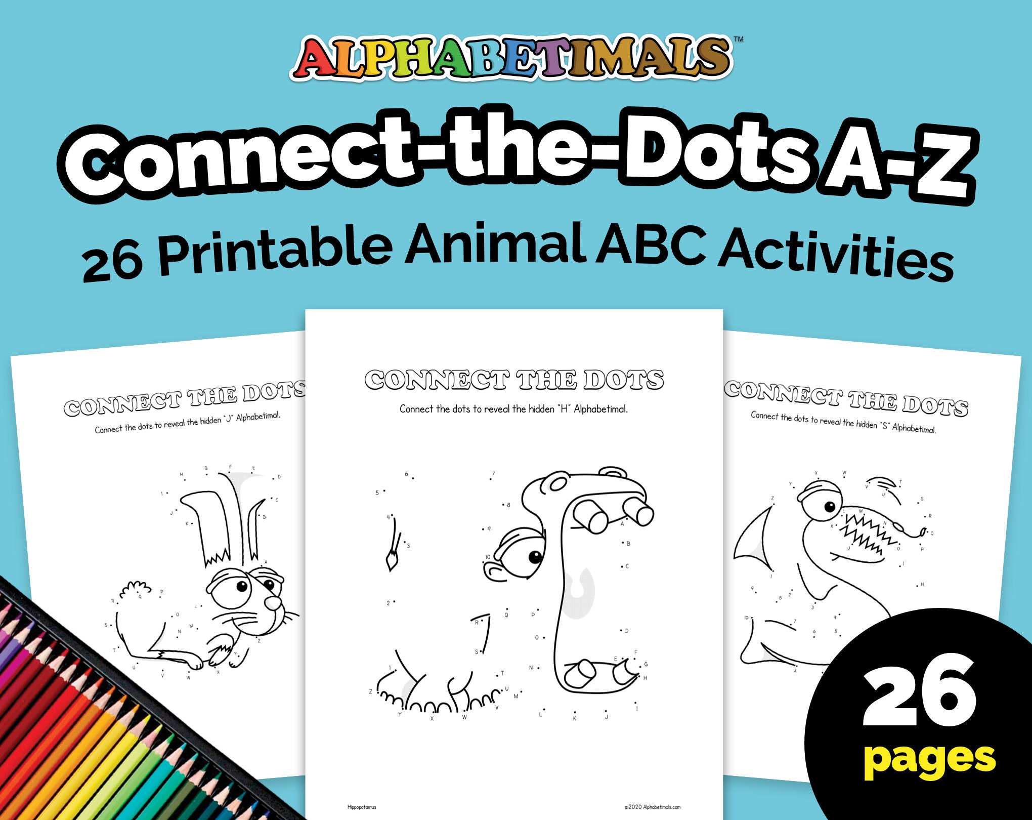 Alphabetimals Connect The Dots A Z 26 Printable Animal Abc Etsy
