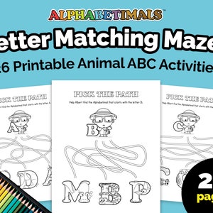 Alphabetimals™ Letter Matching Mazes 26 Printable Animal ABC Activities / Toddler-Preschool Worksheets / Uppercase Alphabet Coloring Pages image 1