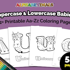 Alphabetimals™ Bebês em maiúsculas e minúsculas! - Mais de 52 páginas para colorir Aa-Zz para impressão / Atividades com letras para crianças pré-escolares / Alfabeto de animais
