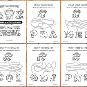 Alphabetimals™ Letter Matching Mazes 26 Printable Animal ABC Activities / Toddler-Preschool Worksheets / Uppercase Alphabet Coloring Pages image 3