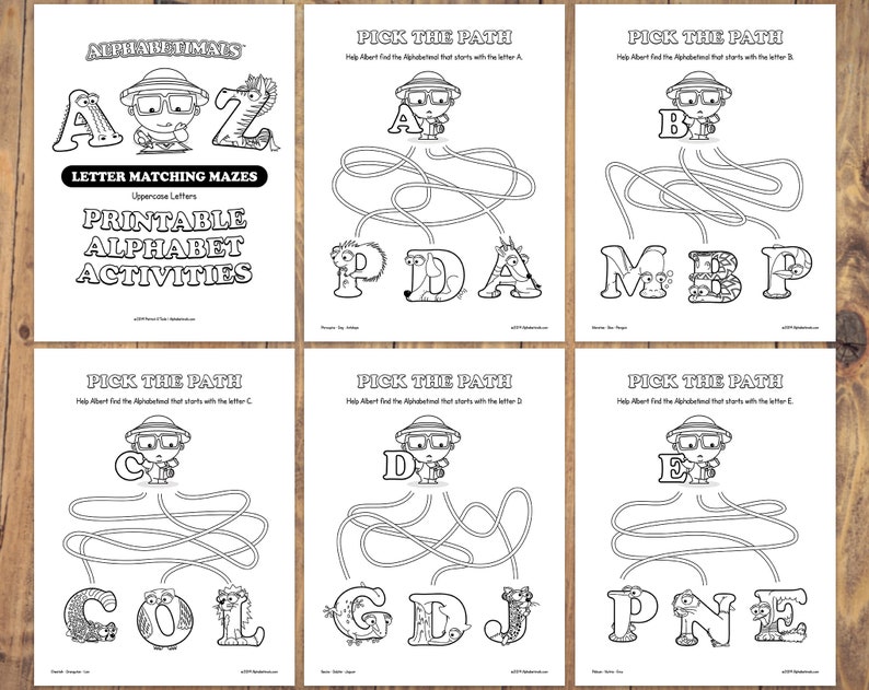 Alphabetimals™ Letter Matching Mazes 26 Printable Animal ABC Activities / Toddler-Preschool Worksheets / Uppercase Alphabet Coloring Pages image 3