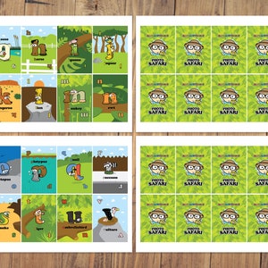 May include: A set of 20 colorful alphabet flashcards featuring animals and the letters of the alphabet. Each card has a green background with a jungle theme. The cards are perfect for teaching children the alphabet and animal names.