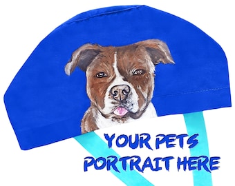 Custom surgical cap, euro scrub caps, ponytail scrub hats, mens scrub hat, nurse cap, personalized hand painted pet person logo