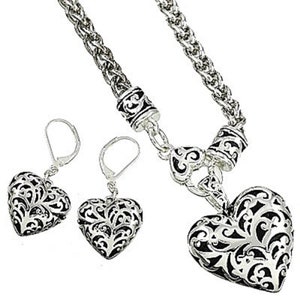 Brighton Inspired Swirl Heart Vine Foxtail Chain Necklace Set