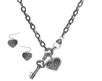Brighton Inspired Heart Key Crystal Necklace