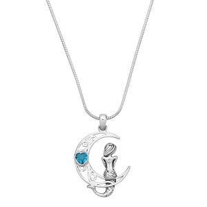 Brighton Inspired  Silver Mermaid Charm  Aqua Heart PENDANT NECKLACE