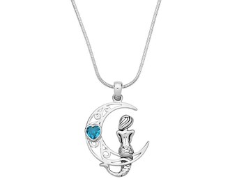 Brighton Inspired  Silver Mermaid Charm  Aqua Heart PENDANT NECKLACE