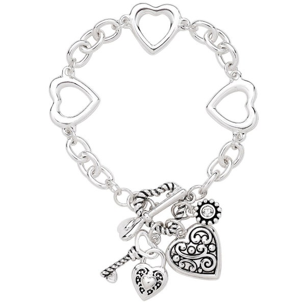 Brighton Inspired Silver Crystal Heart Key Charm Bracelet