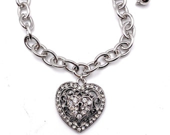 Brighton Inspired Silver Crystal Heart Filigree Bracelet