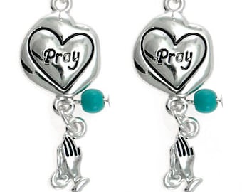 Brighton Inspired  Silver Heart  Pray turquoise French Hook Earrings