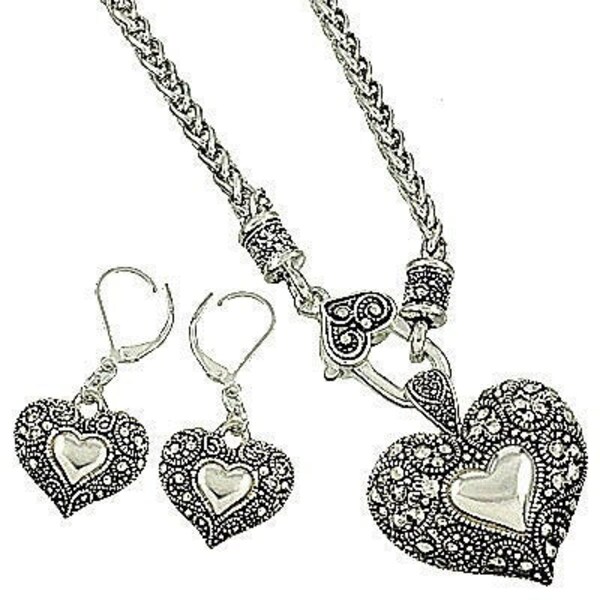 Silver  Heart to Heart Pendant Necklace Set  Brighton Inspired