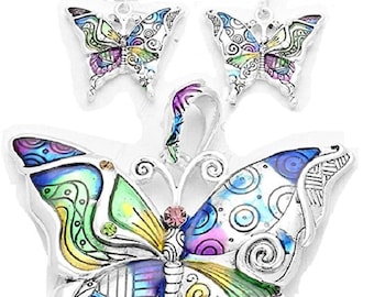 Silver Crystal Butterfly Pendant For  Necklace Set  Brighton Inspired
