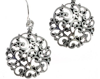 Brighton inspired 1. " Silver  Filigree french Wire Earrings