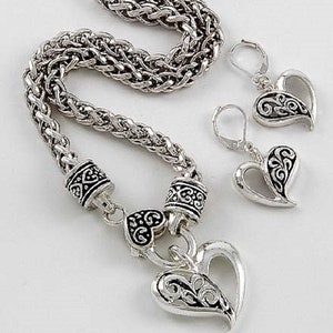 Silver Open Heart Necklace Set  Brighton Inspired