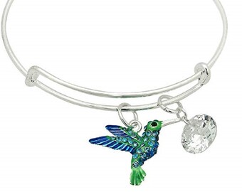 Brighton Inspired Blue Hummingbird Pendant Charm Wire Hook Bracelet