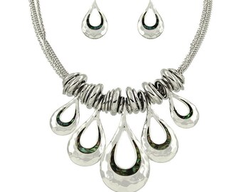 Op Brighton geïnspireerde zilveren abalone druppelvormige kettingset