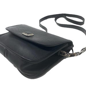 BRIGHTON Black Leather Crossbody Silver Chain Buckle Link Strap Bag Purse U.S.A image 3