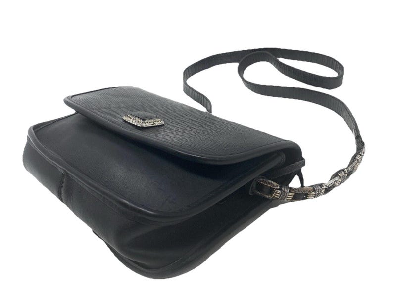 BRIGHTON Black Leather Crossbody Silver Chain Buckle Link Strap Bag Purse U.S.A image 3