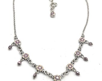 Brighton Forget Me Not Necklace Amethyst Beads Crystal Flowers 18-20”Reversible