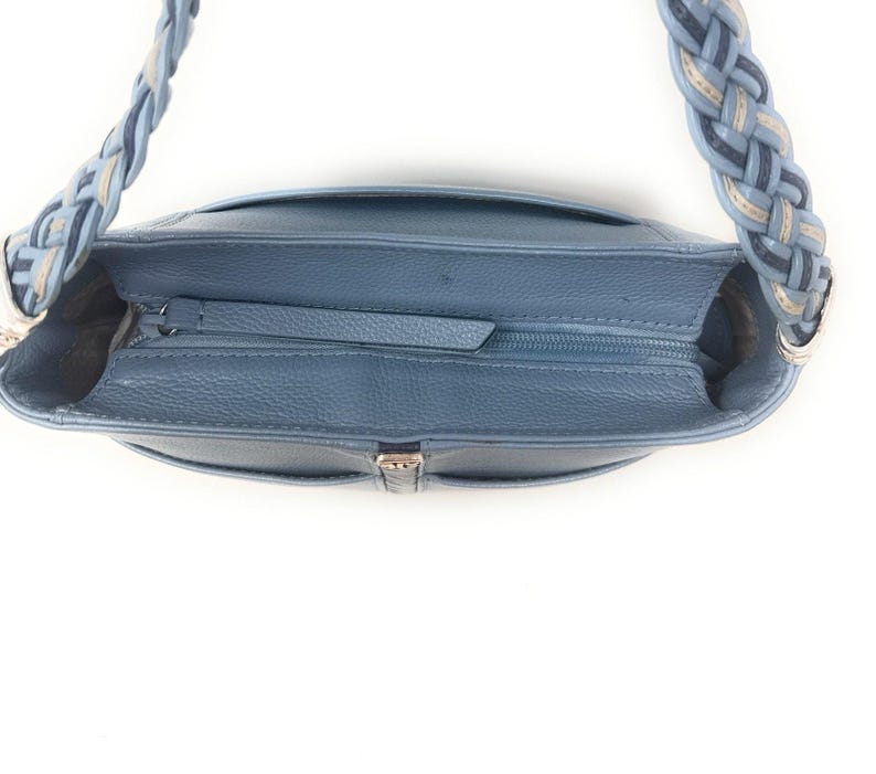 Brighton Beaumont Heaven Blue Pebble Leather Purse Shoulder Square Bucket Bag image 3