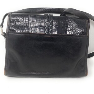 Vintage Brighton Black Croc Embossed Leather Silver Belt Buckle Shoulder Bag image 6