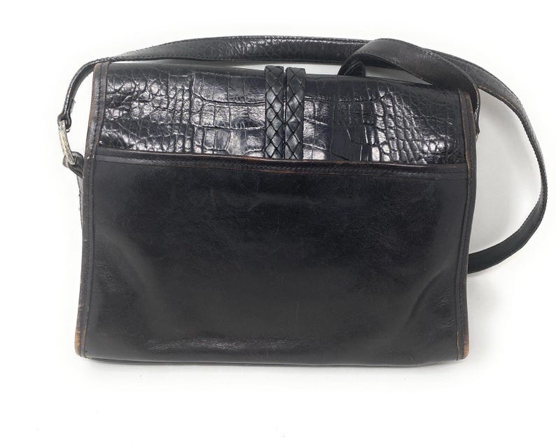 Vintage Brighton Black Croc Embossed Leather Silver Belt Buckle Shoulder Bag image 6