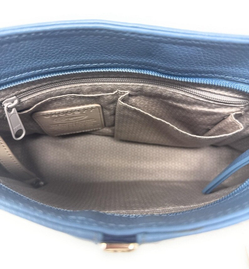Brighton Beaumont Heaven Blue Pebble Leather Purse Shoulder Square Bucket Bag image 4
