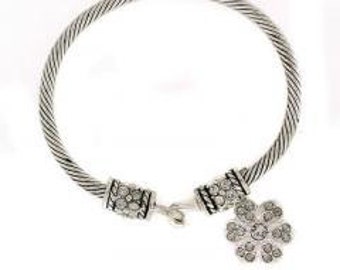 Cable Rope Crystal Flower Brighton Inspired Bangle charm Bracelet