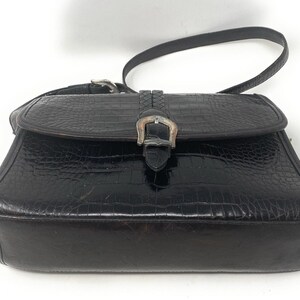 Vintage Brighton Black Croc Embossed Leather Silver Belt Buckle Shoulder Bag image 4