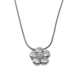 Brighton La Vie Crystal Center Etched Flower Silver Pendant Necklace image 1