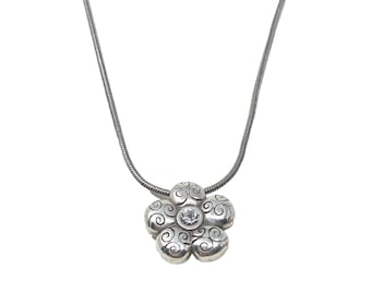 Brighton La Vie Crystal Center Etched Flower Silver Pendant Necklace
