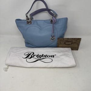 Brighton Joni Blue Leather heart stitch Reversible Handles Handbag Purse image 8