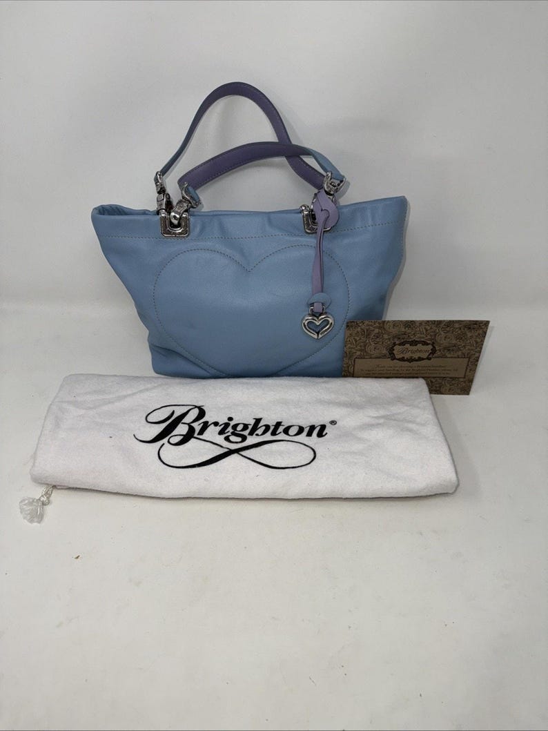 Brighton Joni Blue Leather heart stitch Reversible Handles Handbag Purse image 8