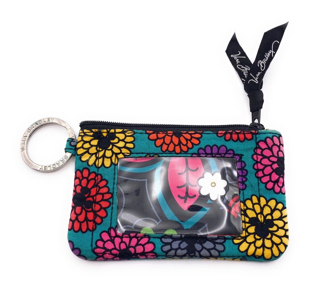 Vera Bradley Iconic Disney Mickey Zip ID Case in Green With Multi Color Flowers Etsy