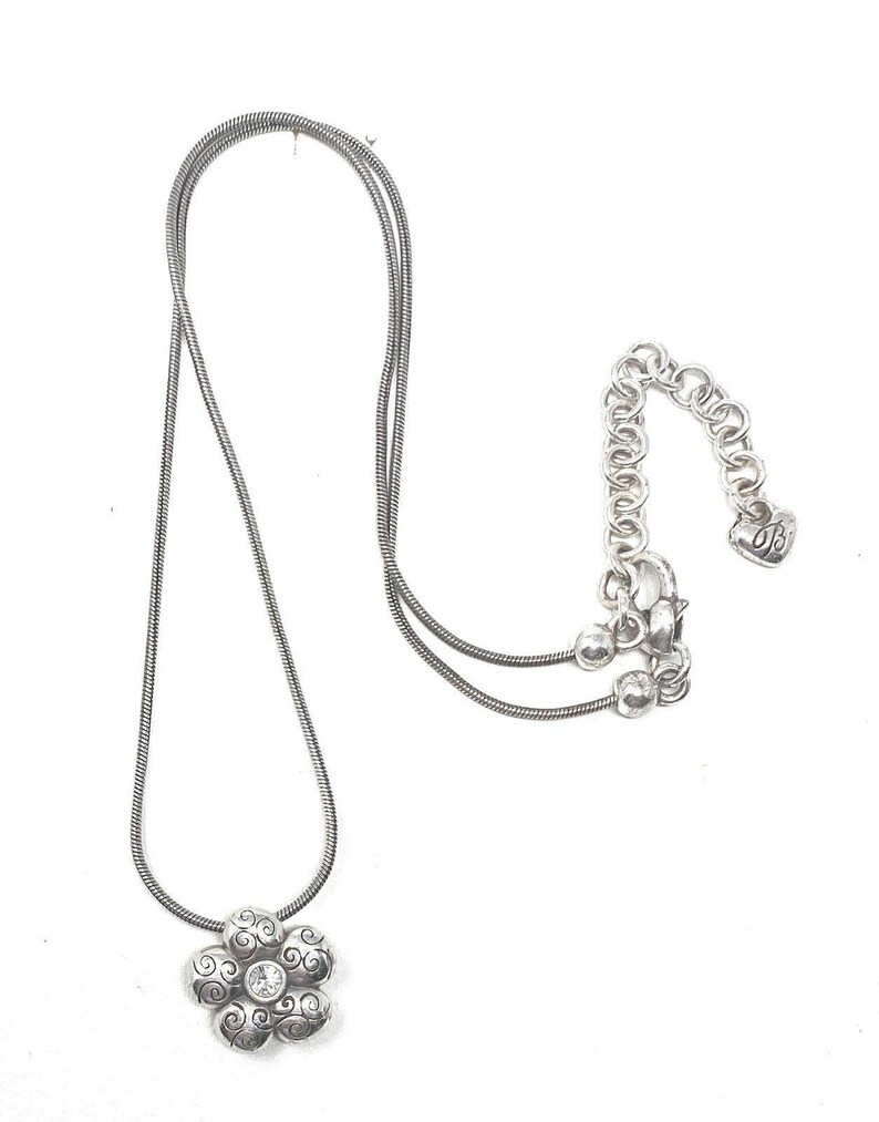 Brighton La Vie Crystal Center Etched Flower Silver Pendant Necklace image 2