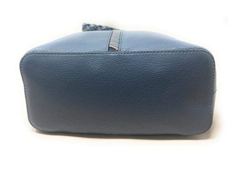 Brighton Beaumont Heaven Blue Pebble Leather Purse Shoulder Square Bucket Bag image 8