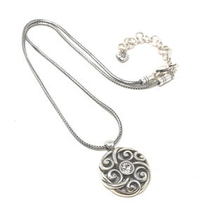 BRIGHTON Avery Silver Scroll Design Swarovski Crystal Center Necklace image 2